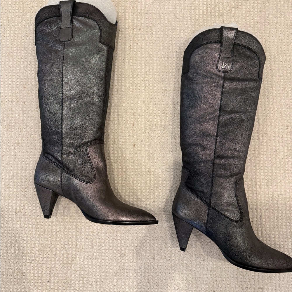 Larroude Women's metallic gray Leather Boots - never worn